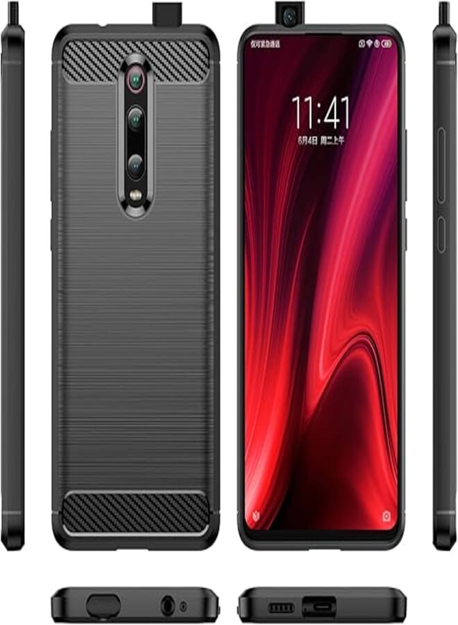 FASCINATION phone case compitable with Mi 9T Carbon Silicone Case Original Flexible Slim Enhanced Durable Anti-Shock Protector for Mi 9T (Black)